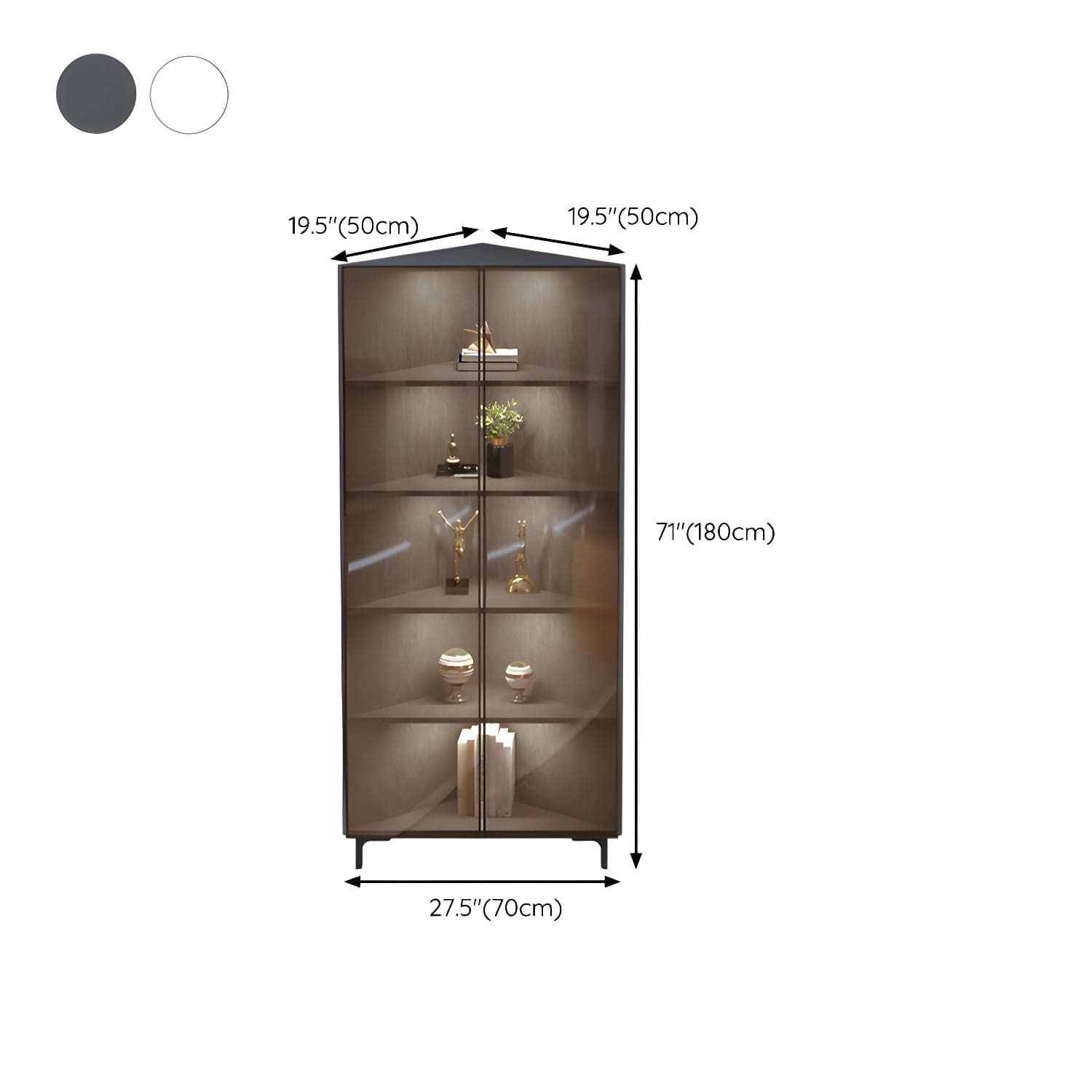 Scandinavian Corner Accent Cabinet with Glass Doors and Black Metal Base - Small Size thumbnail 17