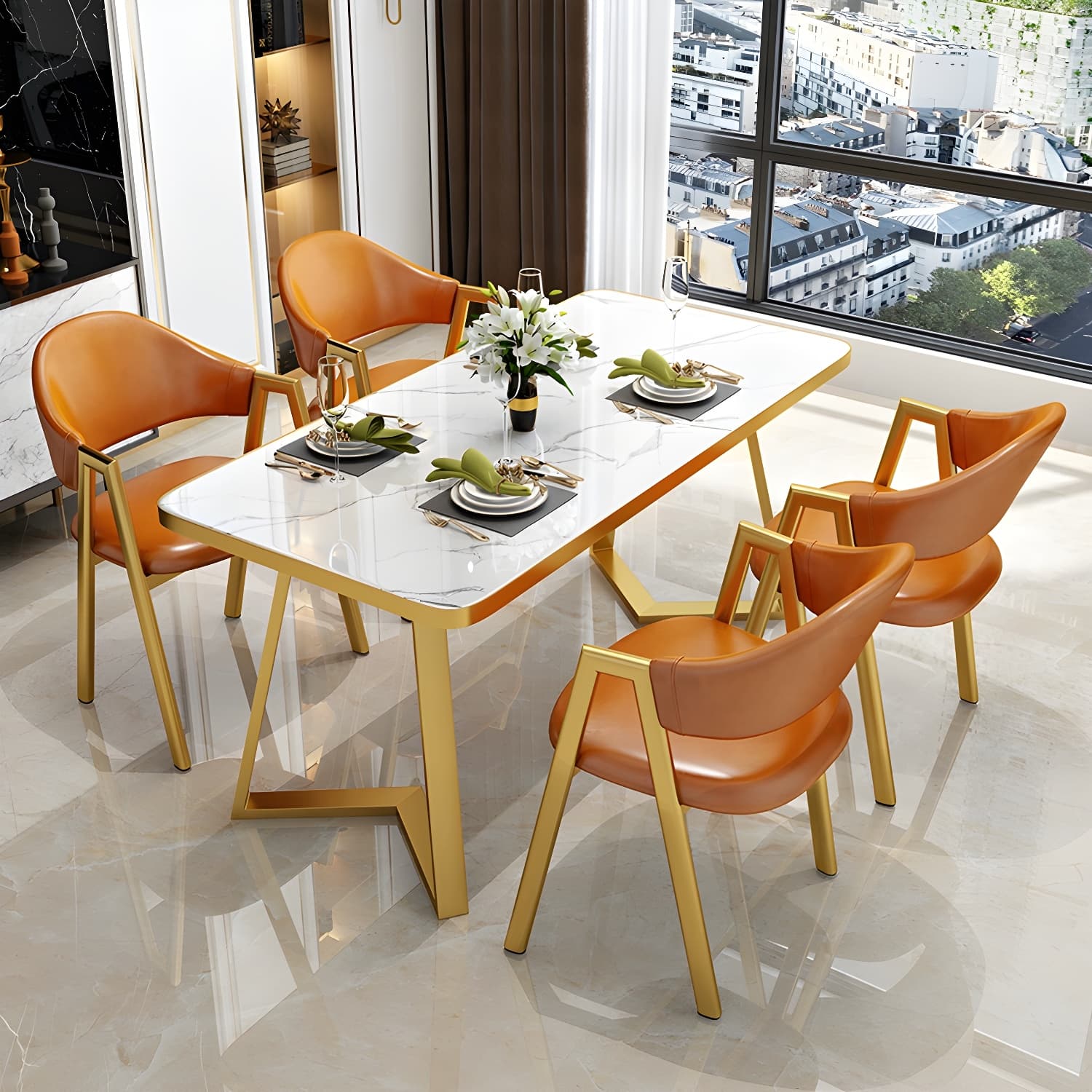 Glam White Wood Dining Set with Upholstered Chairs - 5 Piece Set thumbnail 4