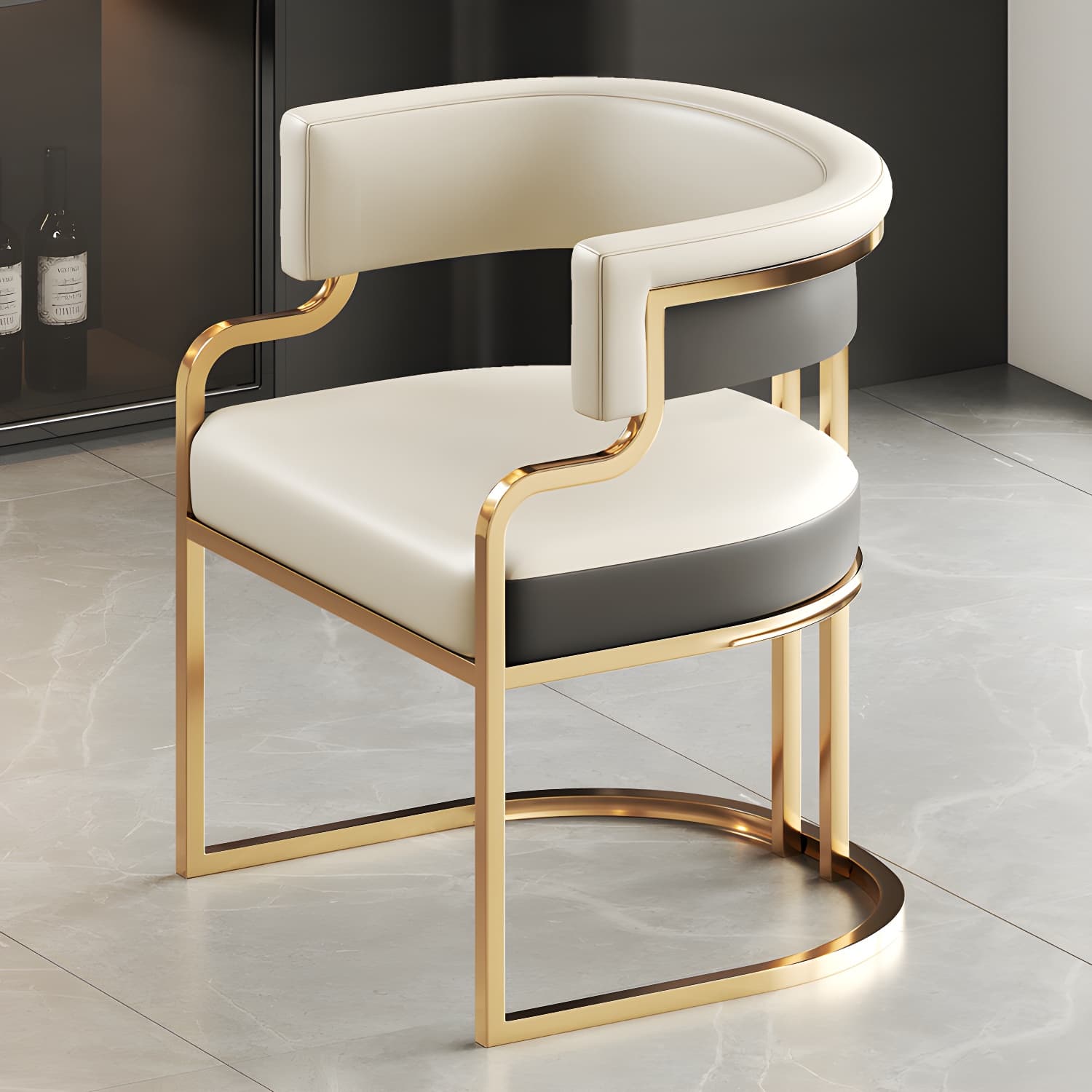 Faux Leather Dining Chairs Glam Style Open Back Armless Chair for Dining Room