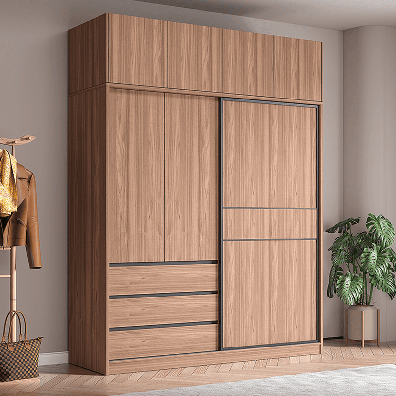 Modern Simple Style Sand Manufactured Wood Self-supporting Wardrobe with Soft Close Drawer, Interior Shelves & Soft Close Door thumbnail 3