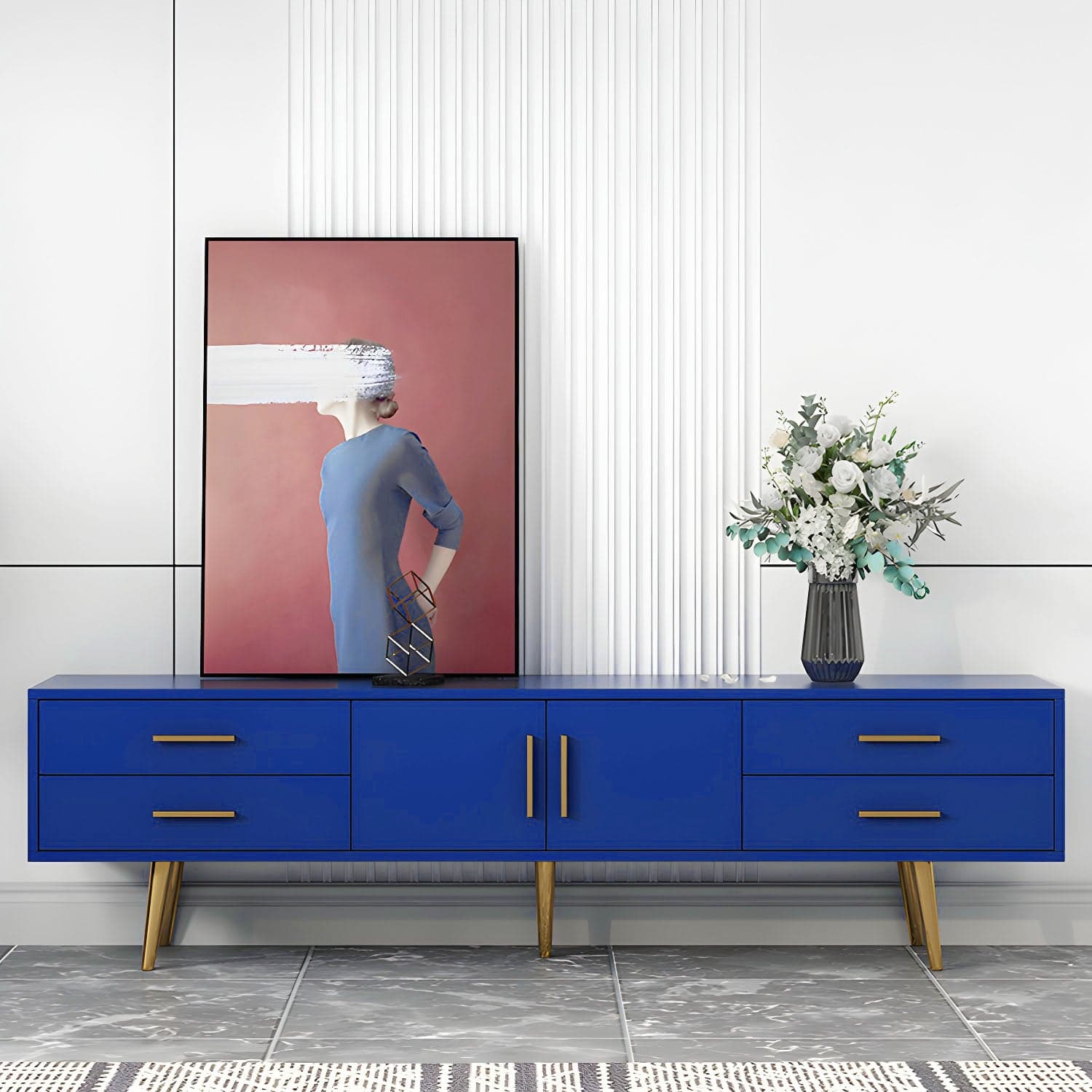 Scandinavian Engineered Wood TV Media Stand Matte Finish Media Console with Drawers thumbnail 6