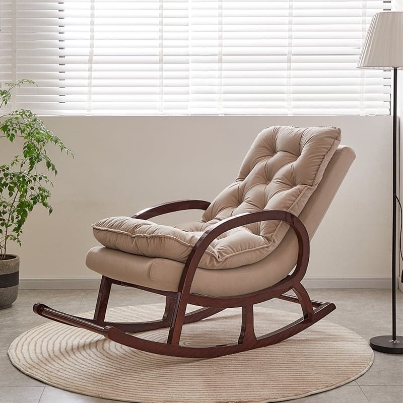 Grey/Blush/Light Green Modish Upholstered Rocking Accent Chair with Round Arm