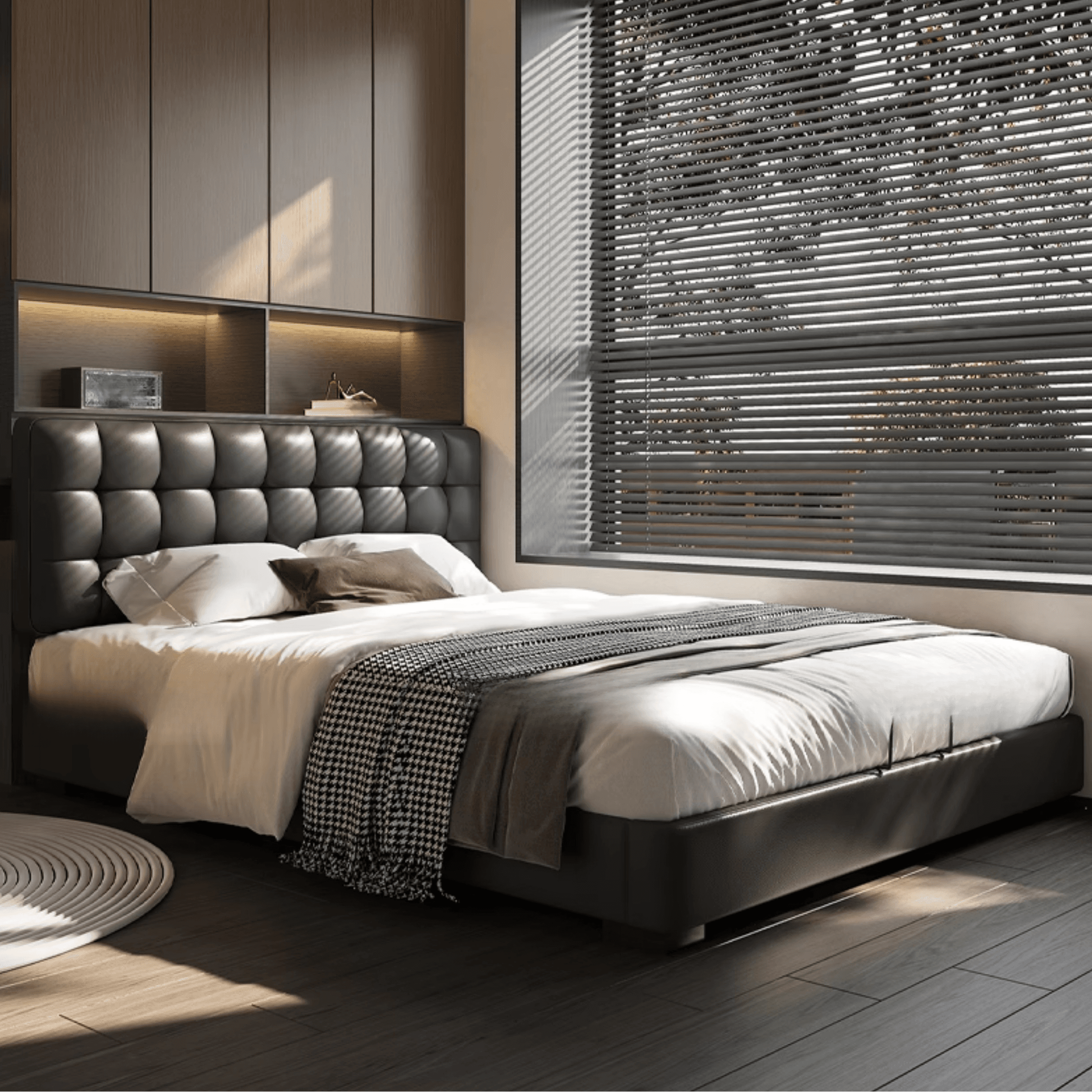 Solid Color Storage Bed with 3 Storage Boxes, Button-tufted Pine Wood Frame for Living Room thumbnail 1