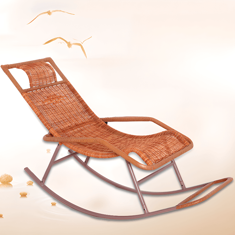 Old School Pecan/Light Green/Sand Cane Rocking Chair with Rear and Wagon Wheel Shaped Arms thumbnail 8
