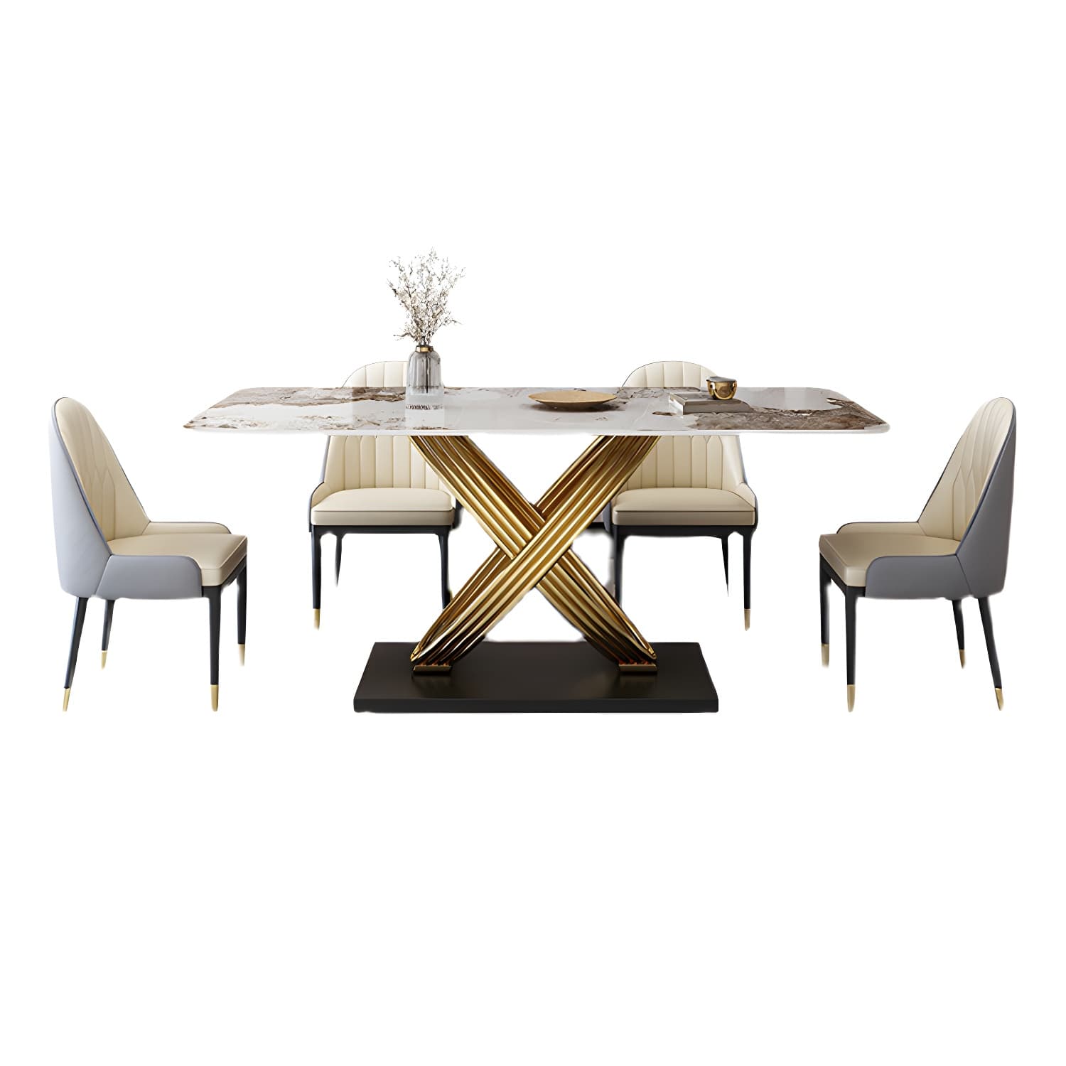 Nordic Glam Rectangle Sintered Stone Table Set 1/4/5/7 Pieces Dining Set thumbnail 5