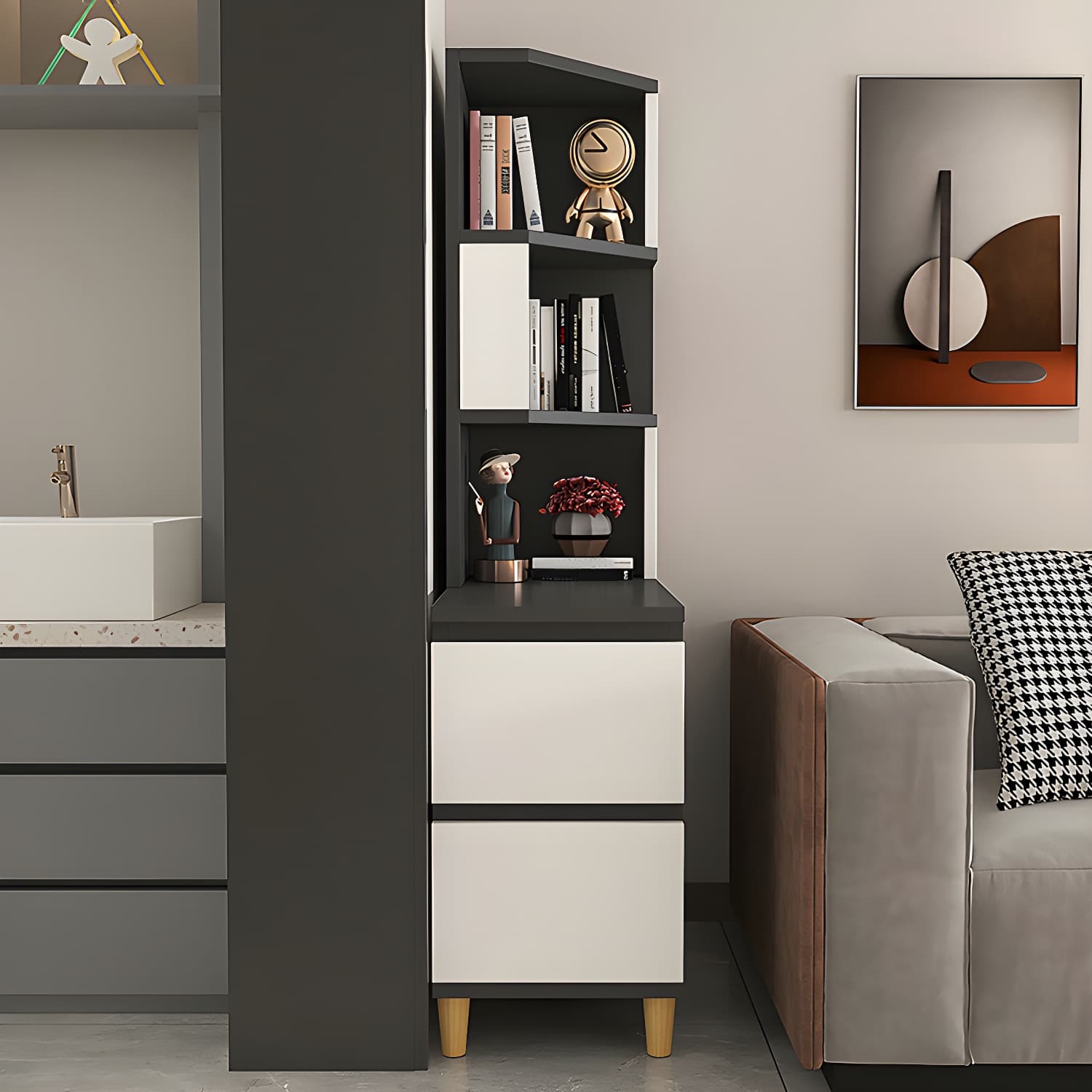 31" Wide Contemporary Corner 2 - Drawer Accent Chest with Shelves thumbnail 16