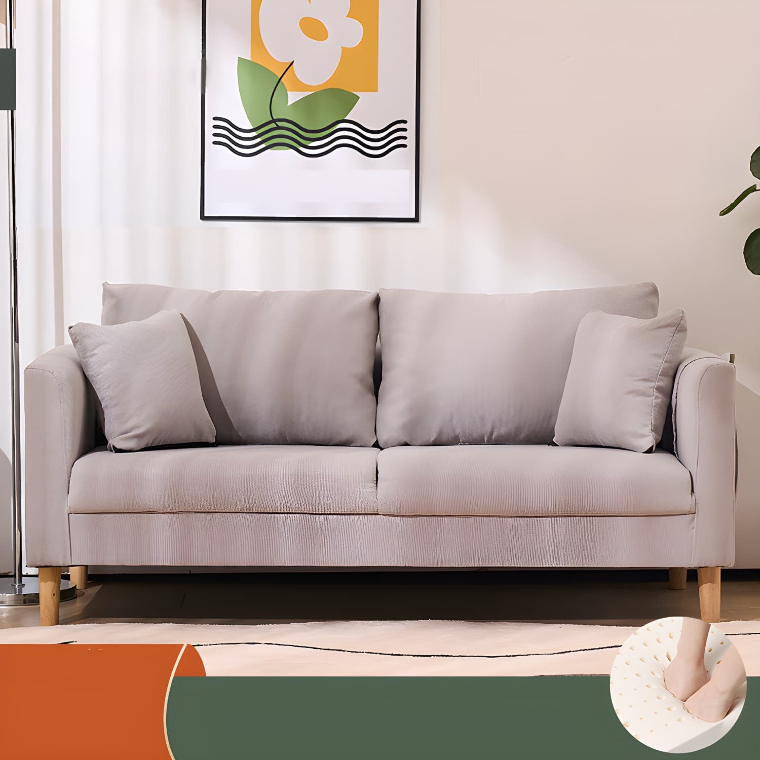21.25" High Sofa with 2 Pillows Velvet Tuxedo Arm Sofa with Storage thumbnail 5