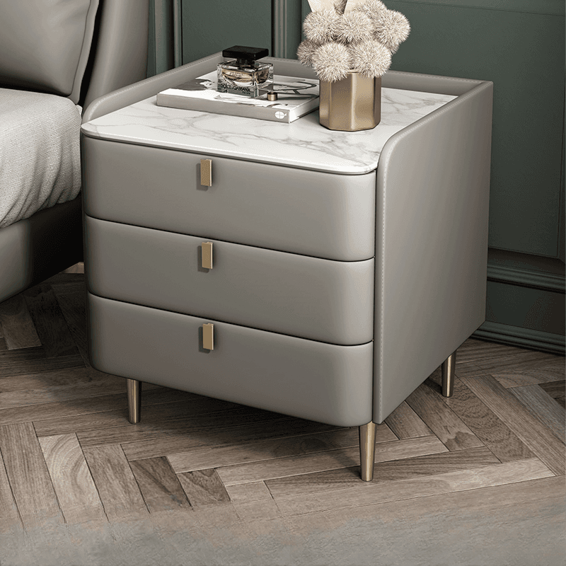 Art Deco 3 Tiers Drawer Storage Bedside Table with Stone Countertop thumbnail 11