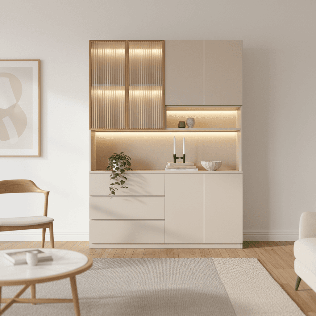 Trendy Sideboard with 3 Drawers, Cupboard, Wide/Standard/Narrow Sizes, 2/1 Shelves, Cabinets, and Glass-panel Door thumbnail 54