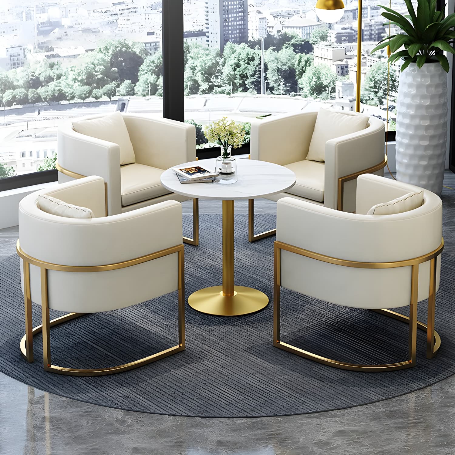 Parsons Arm Chair Leather Indoor Dining Chair with Gold Frame thumbnail 8