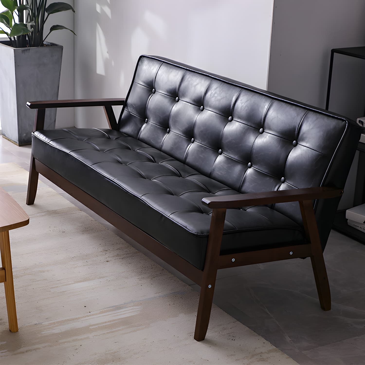 Mid-Century Modern Pine Wood Sofa with Tufted Back and Single Cushion Design thumbnail 8