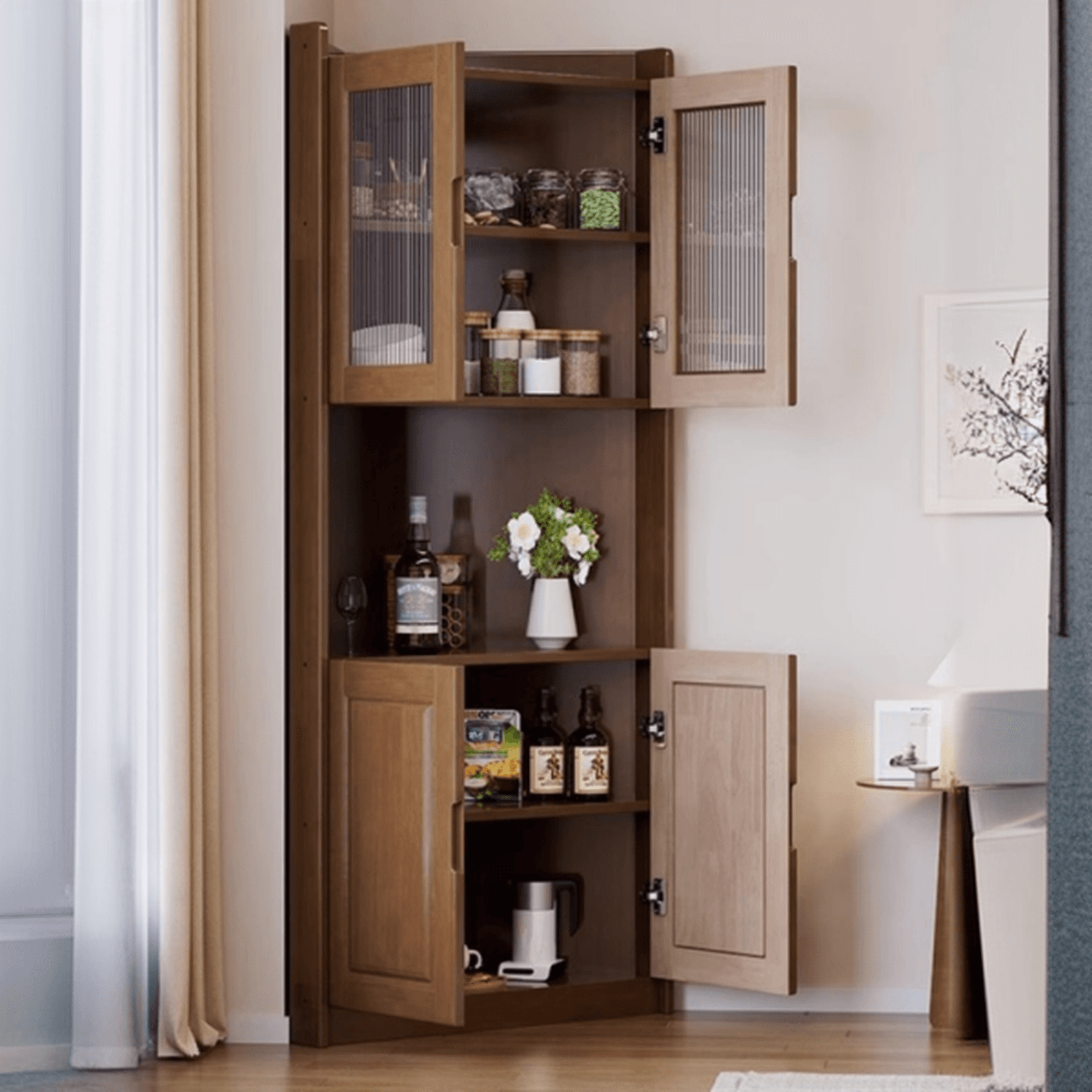 Independent Rubberwood Utility Storage Cabinet with Shelves, Living Room thumbnail 8