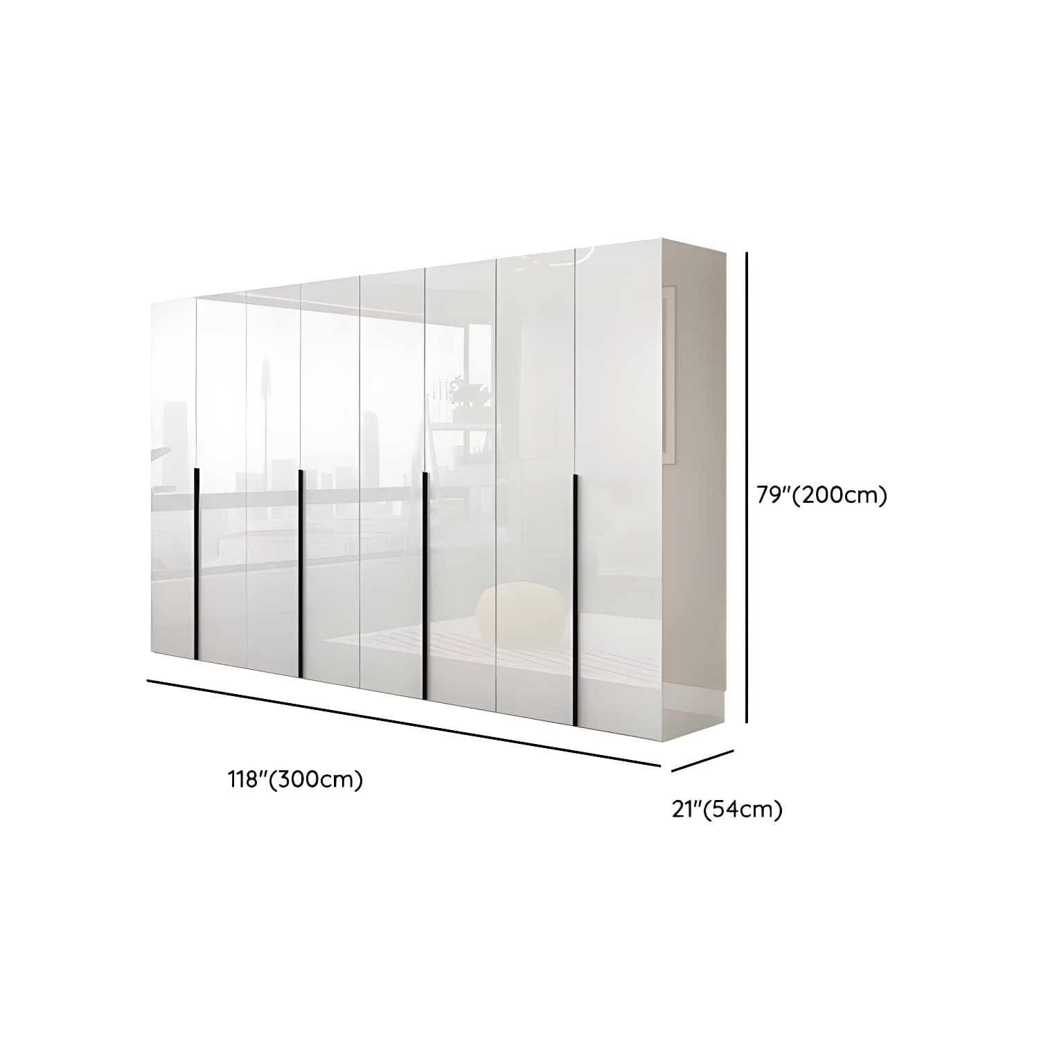 Modern white wood wardrobe armoire with hinged doors, clothing rod & shelves thumbnail 20