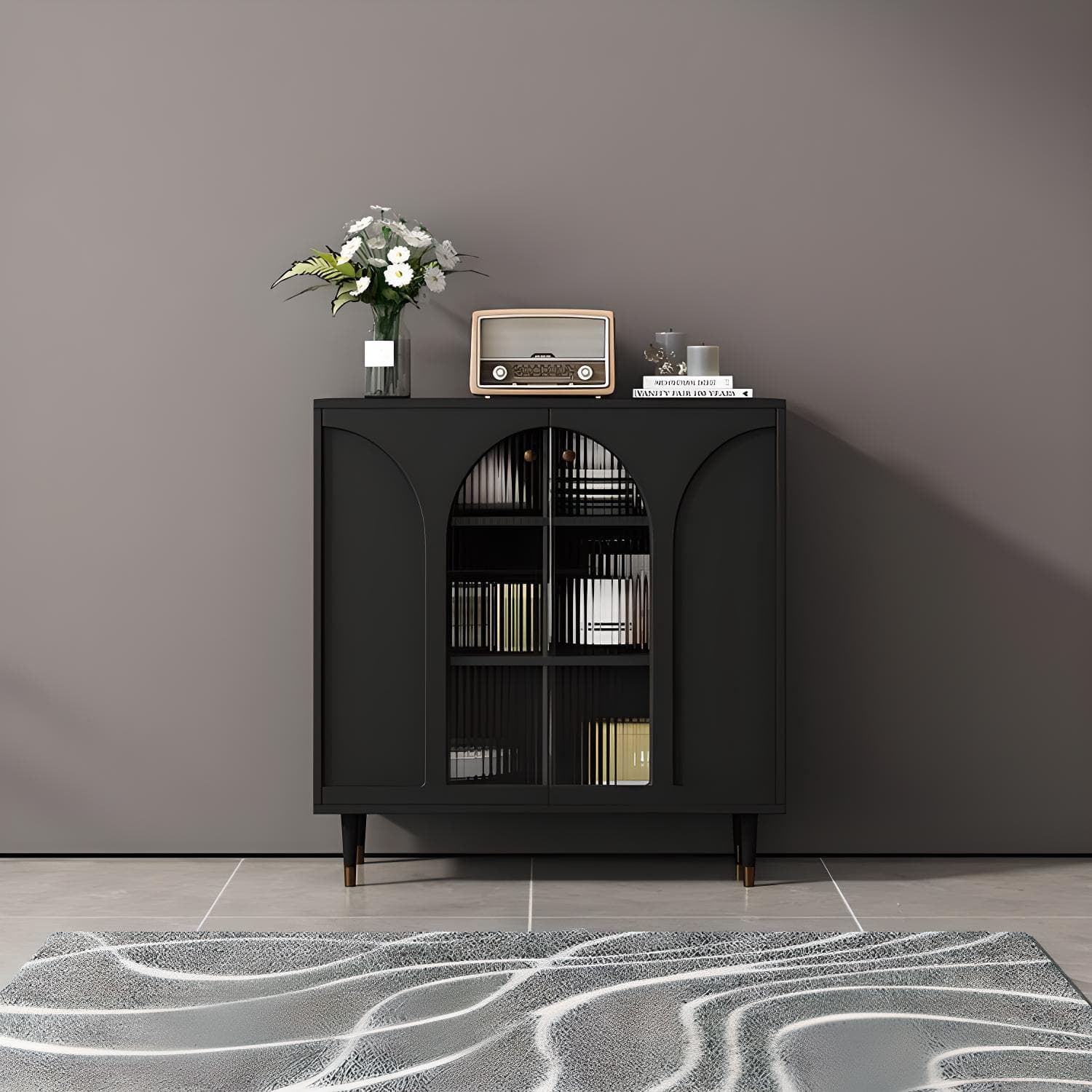 Wooden Modern Glass Door Kitchen Sideboard with Adjustable Shelving thumbnail 8