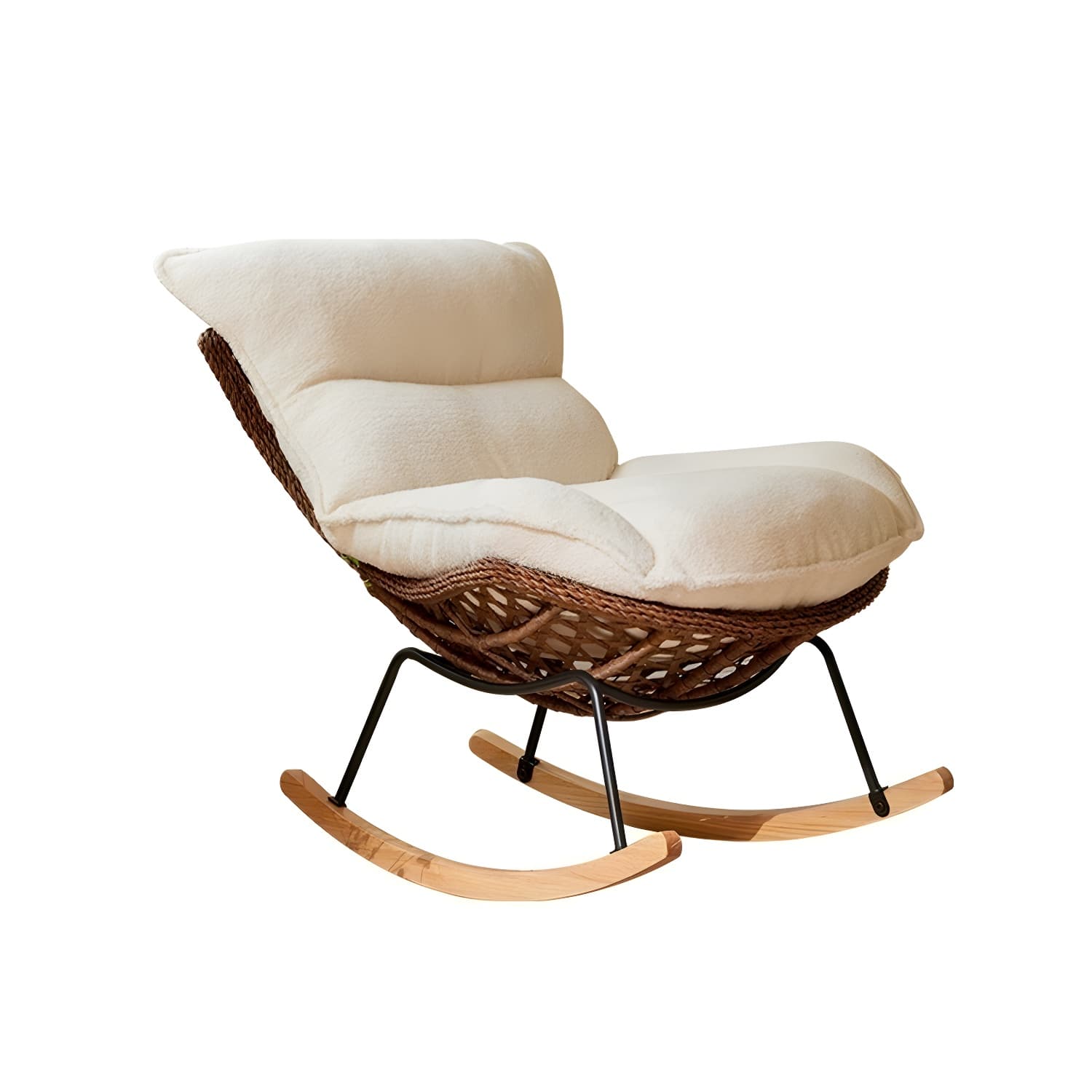 Traditional Armless Design Indoor Rocking Chair with rattan Frame and Nature Wood Legs thumbnail 11