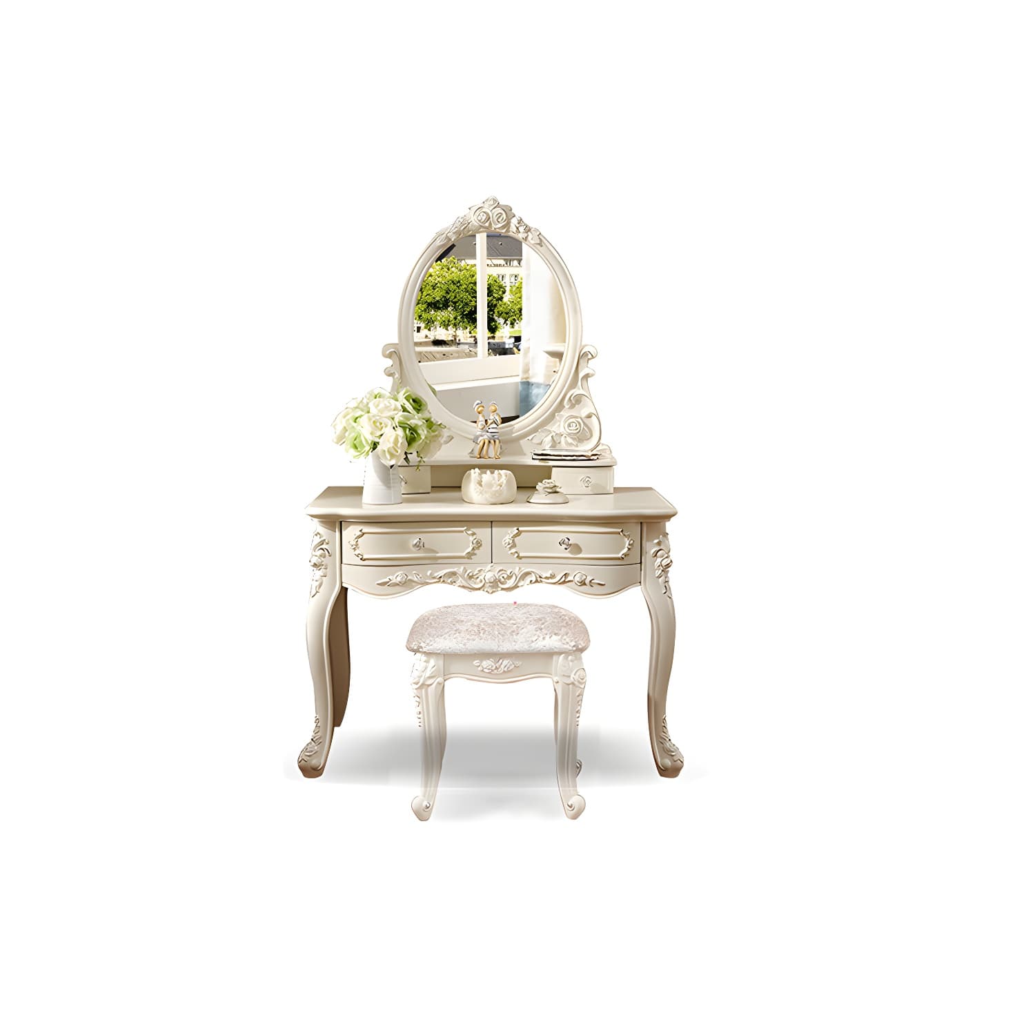 Victorian Makeup Vanity Desk Wood Makeup Vanity Set with Drawer thumbnail 16