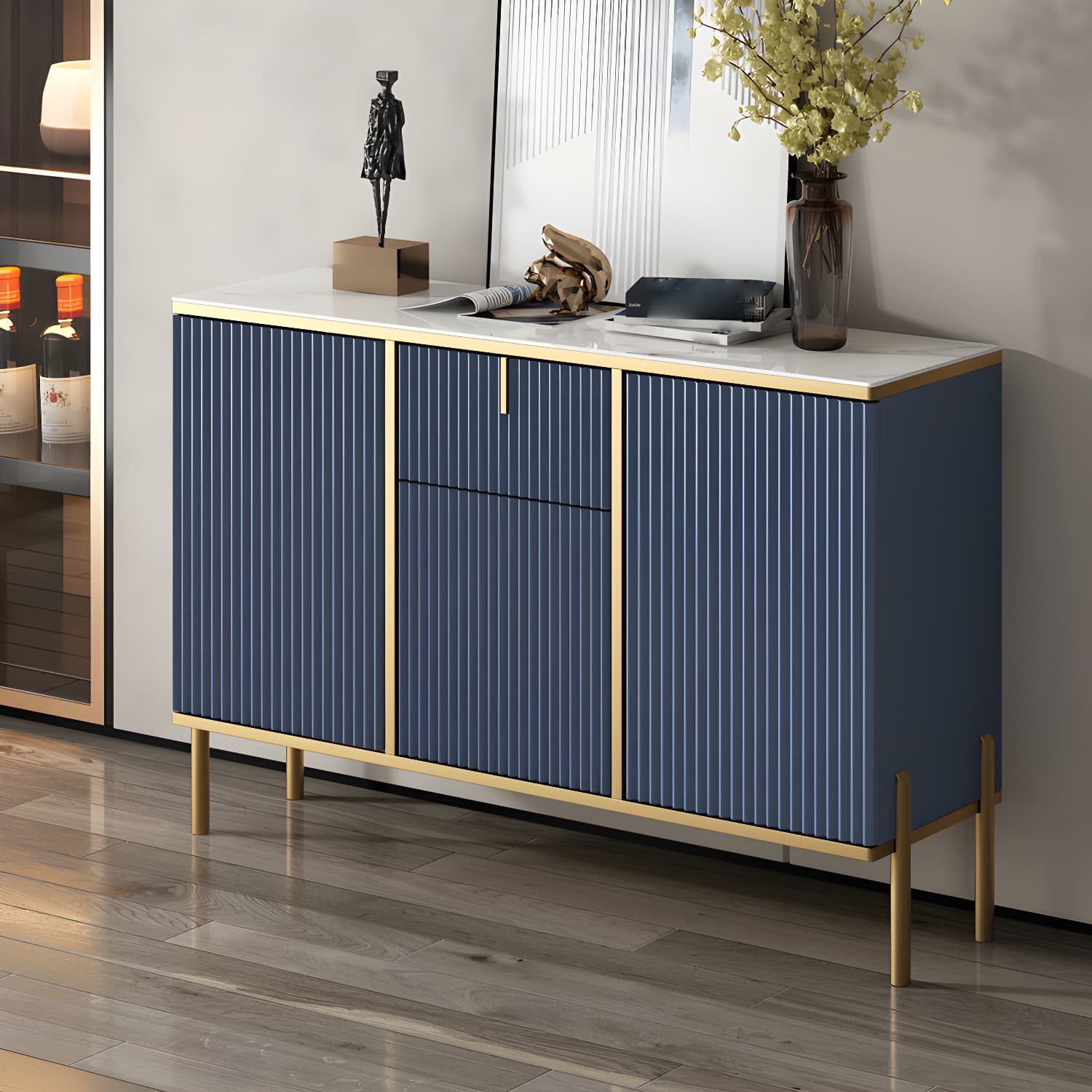 Glam Sideboard Stone Top Sideboard with Door for Living Room thumbnail 7