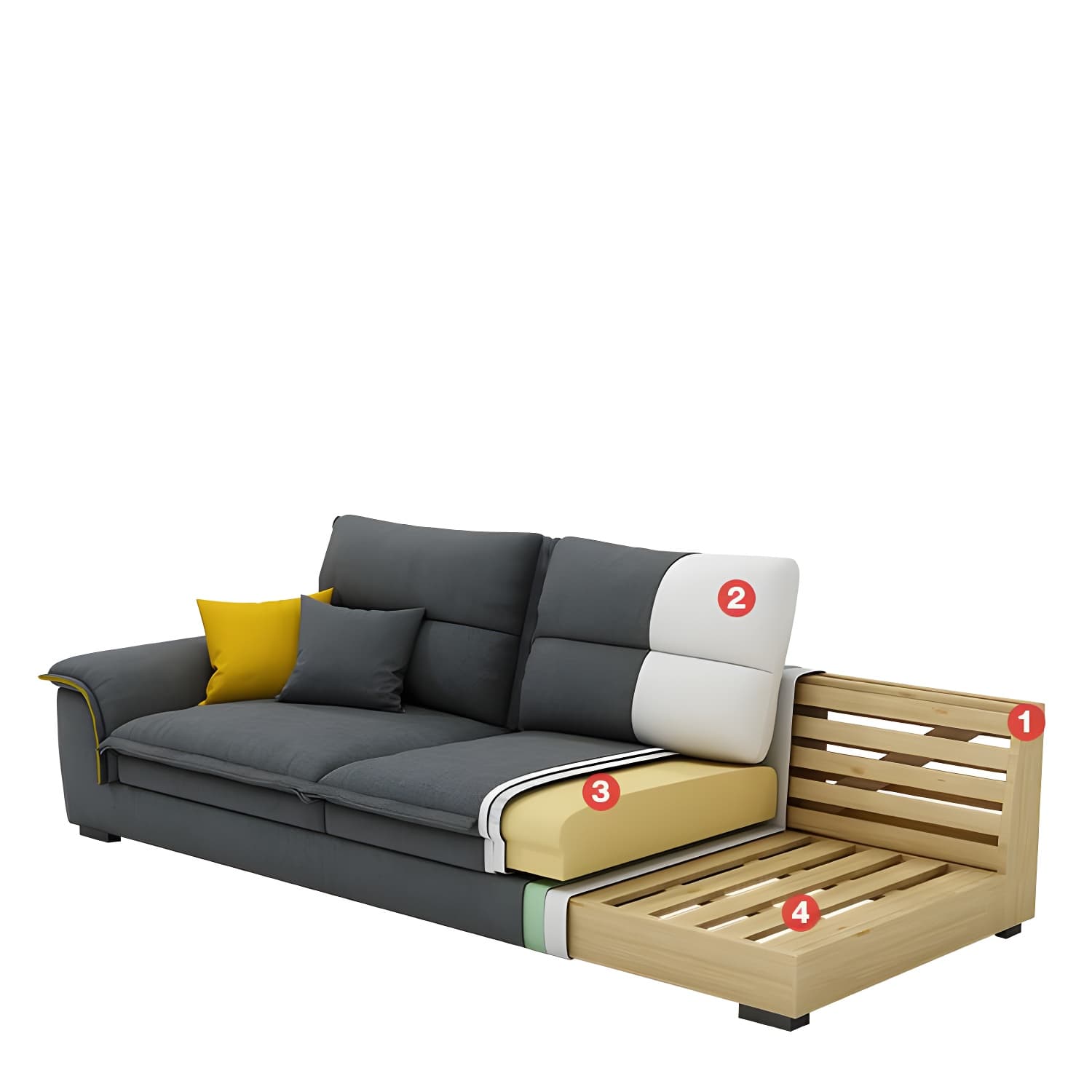 Modern Gray Cotton and Linen Sectional Sofa with Wood Frame and Storage Included thumbnail 6