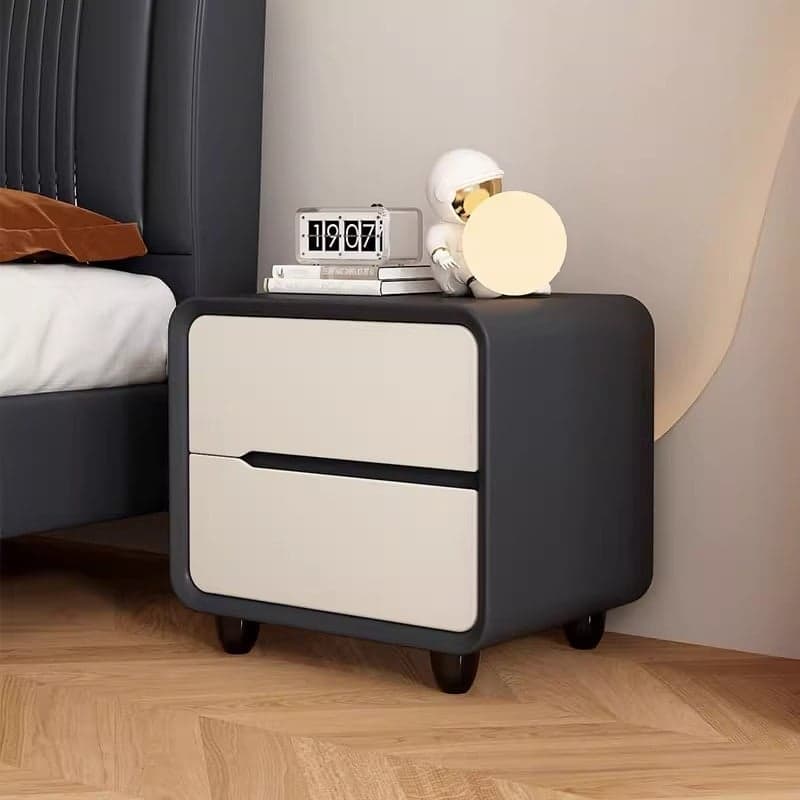 Organic Modern 2 Tiers Nightstand With Drawer Organization Featuring Pleather Countertop thumbnail 4