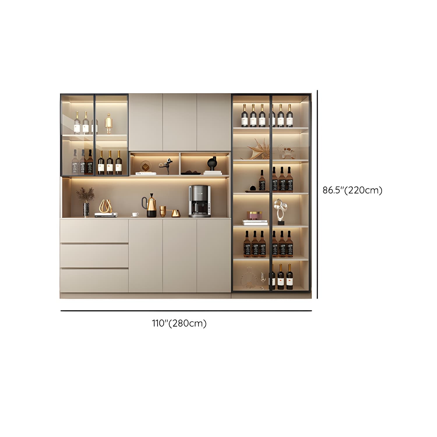 Contemporary Champagne Engineered Wood Shelves Included Sideboard with Doors thumbnail 26