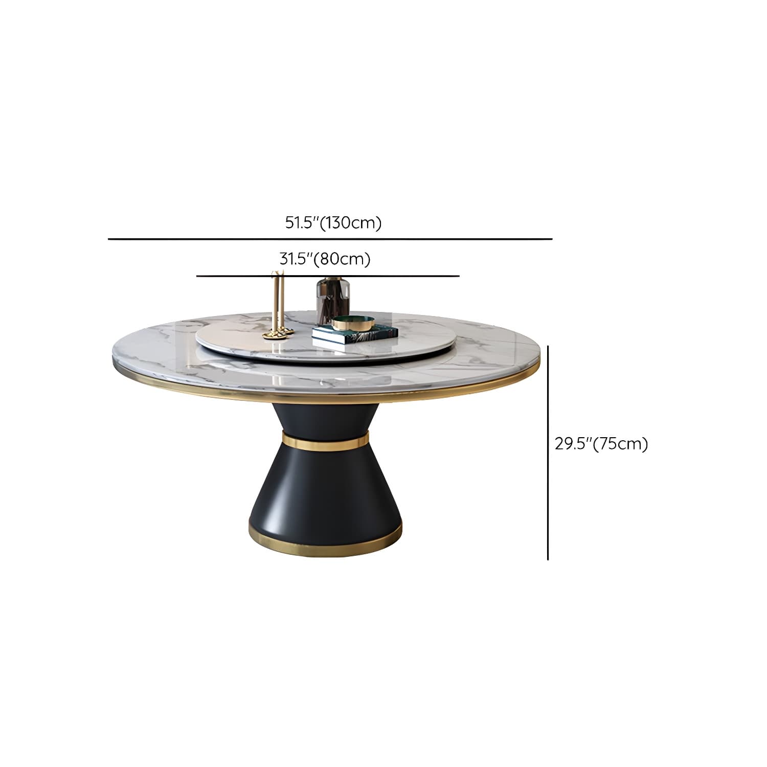 Glam Round Marble Dining Set in White with Black Metal Pedestal Base - 1/5/7 Piece Set thumbnail 13