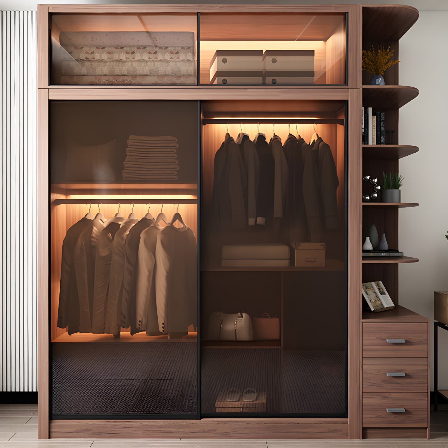 Brown Engineered Wood Wardrobe Armoire Modern Wardrobe Closet thumbnail 12