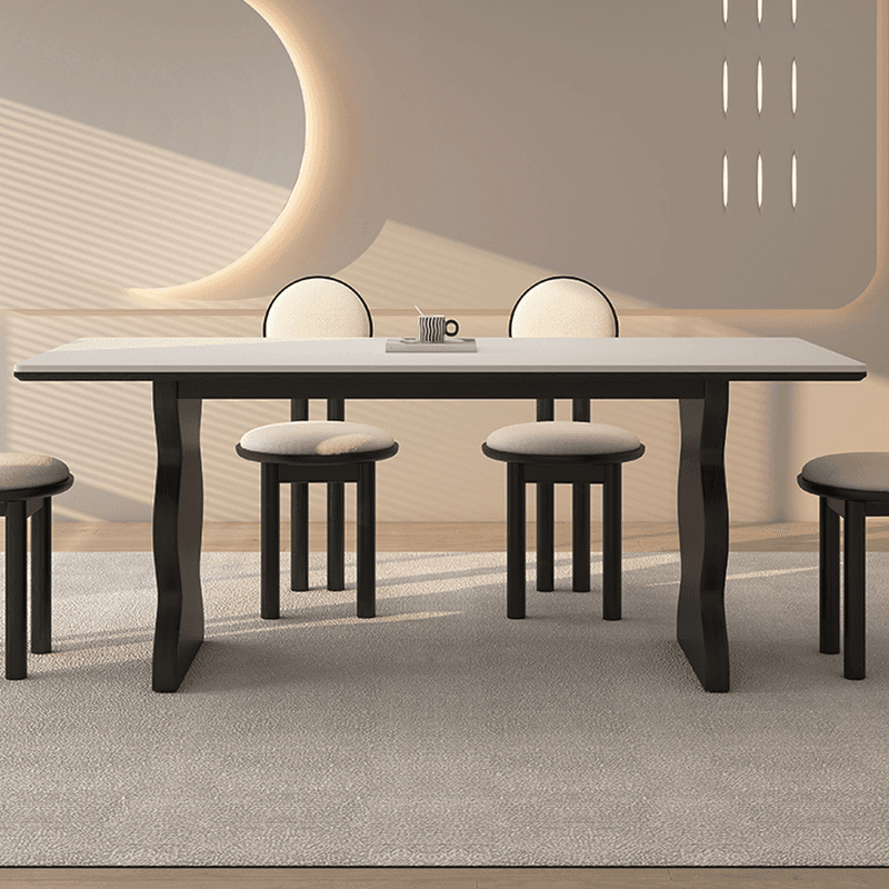 Dining Table Set with Rectangular Shape, Two-sided Pedestal, Fixed Table, Padded Chair with Back, 5-piece in White thumbnail 1
