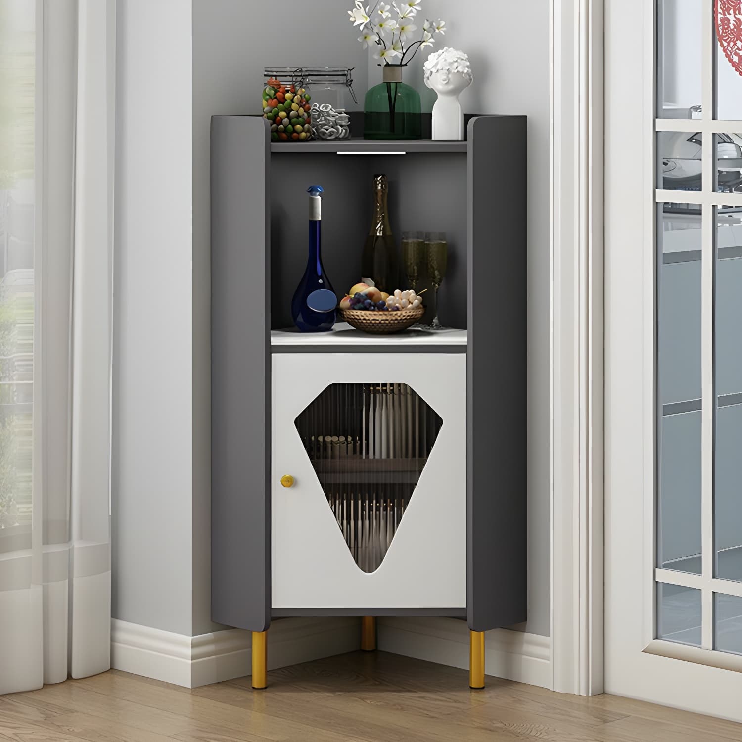 Glam Corner Accent Cabinet with Glass Doors and Wood Countertop in Small (Under 24 in.) Length thumbnail 8