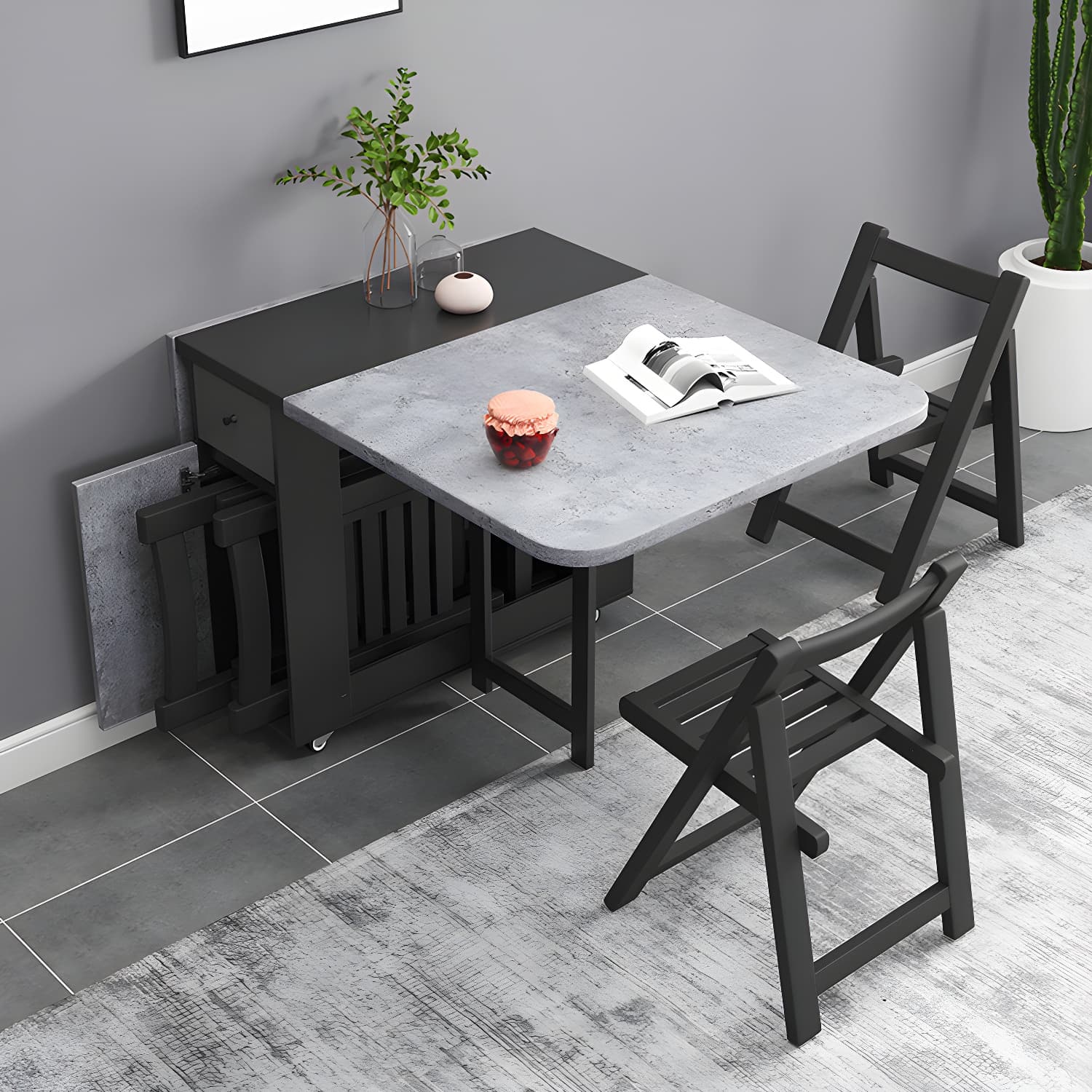 1/3/5 Piece Rectangle Shape Dining Room Furniture Set in Gray and Black thumbnail 2