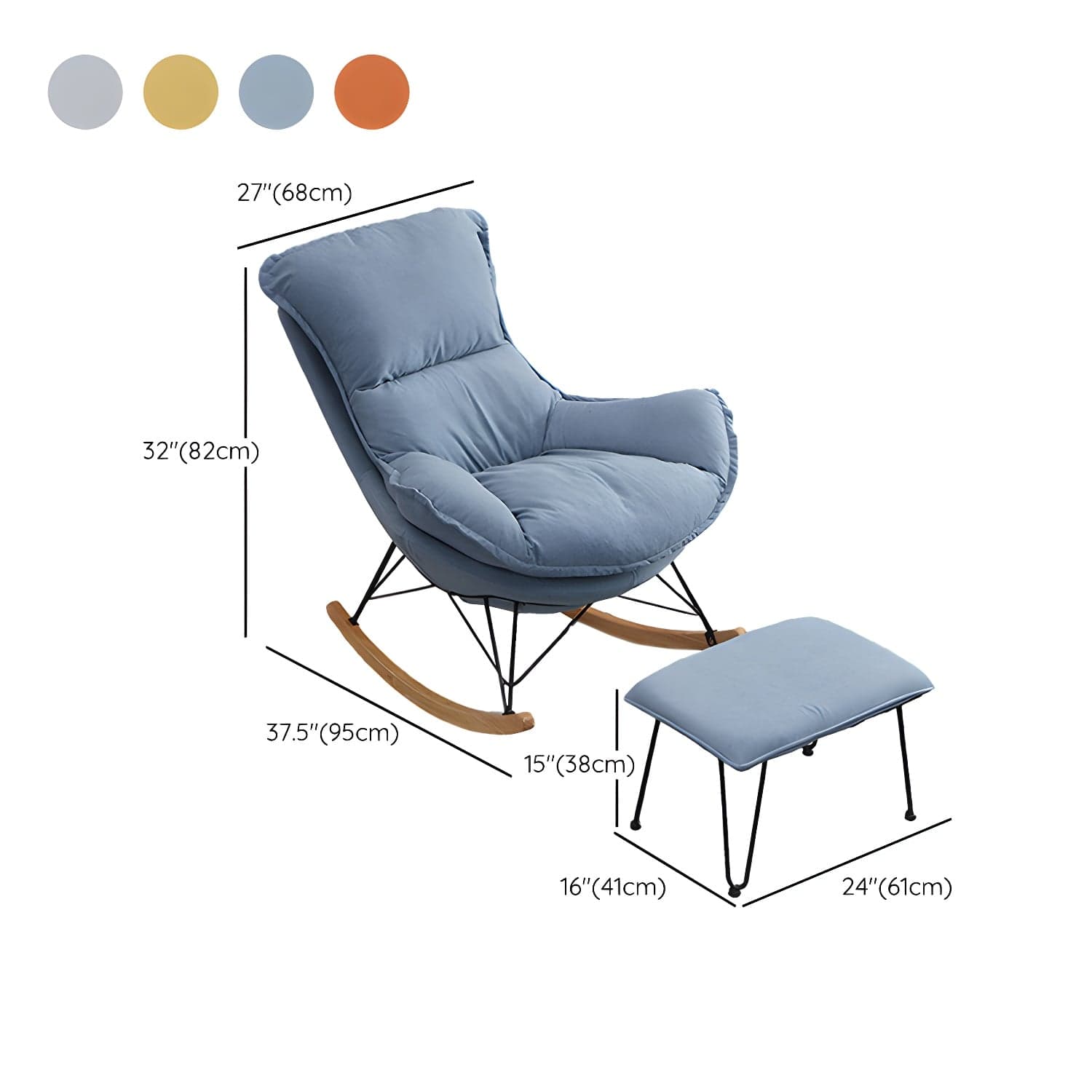 Modern Upholstered Rocking Chair and Ottoman Set - Natural Wood Legs, Stylish Design for Home Decor thumbnail 19