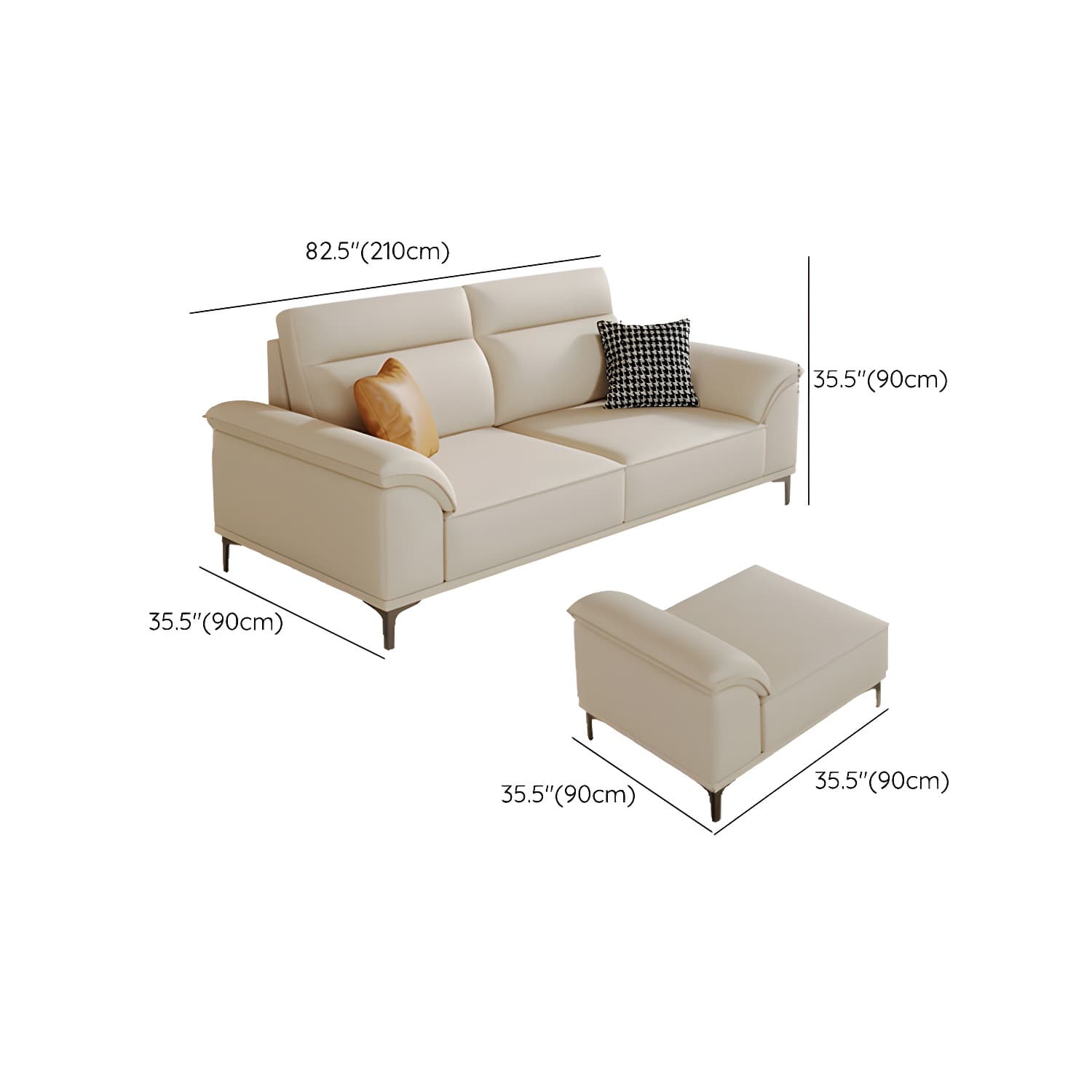 Modern Beige Faux Leather Sofa with Ottoman Included - Pillow Top Arm and Cushion Back thumbnail 15