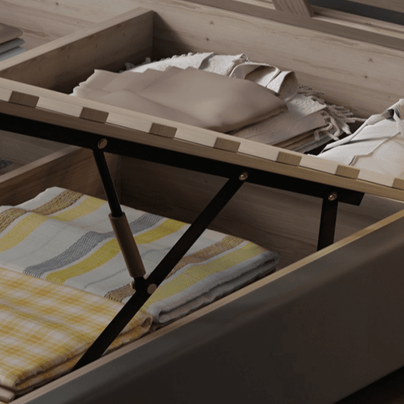 Light Gray Storage Included/Panel Bed with 3 Storage Boxes, Natural Wood Frame, Sponge Upholstery, and Lighted Headboard thumbnail 4