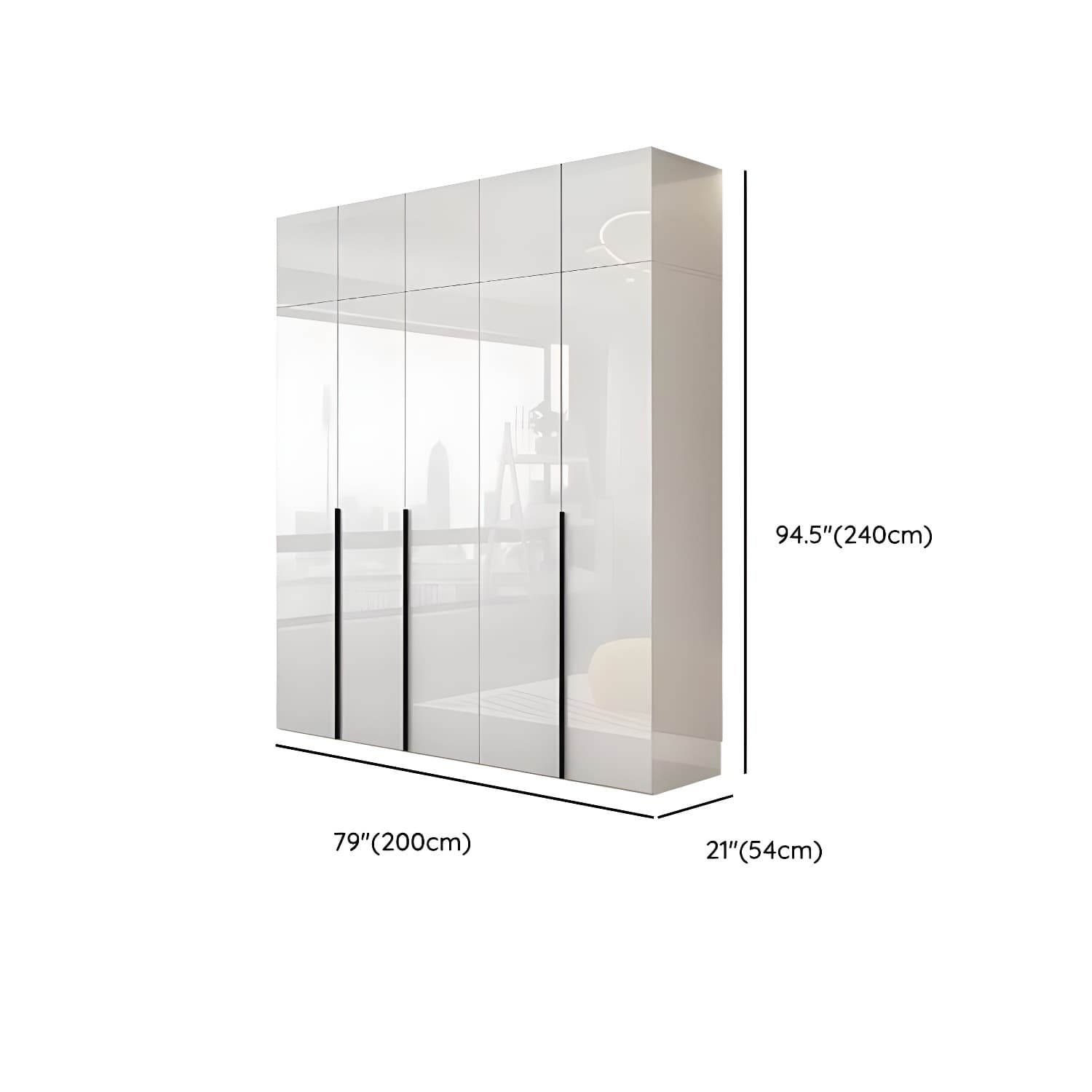 Modern white wood wardrobe armoire with hinged doors, clothing rod & shelves thumbnail 23