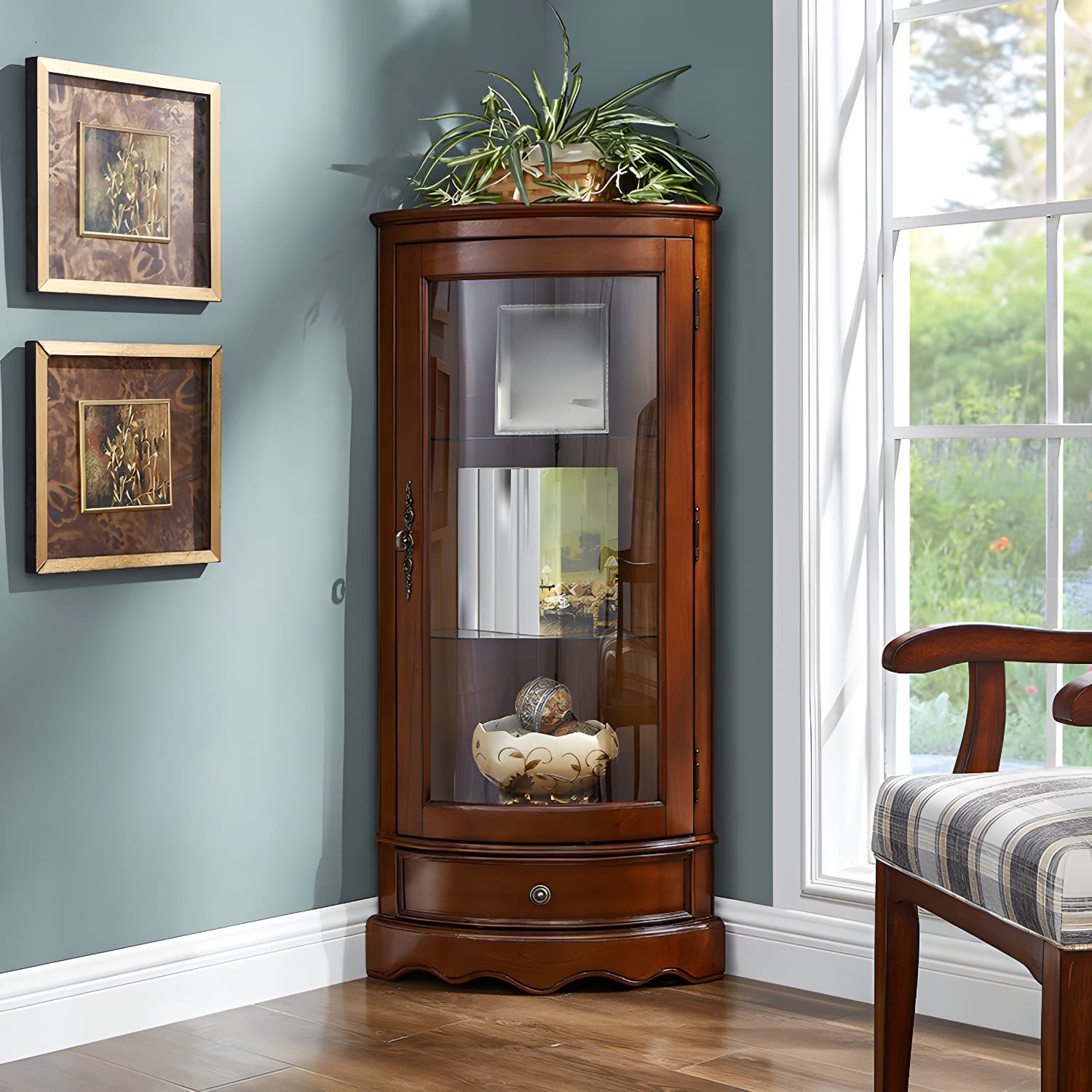 Industrial Triangle Accent Cabinet Solid Wood Storage Cabinet with Glass Doors thumbnail 5