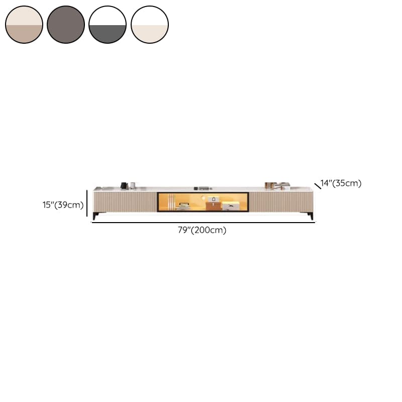 Art Deco Sintered Stone Rectangular TV Stand with 2 Drawers, Hutch, Cable Management, and Light thumbnail 17