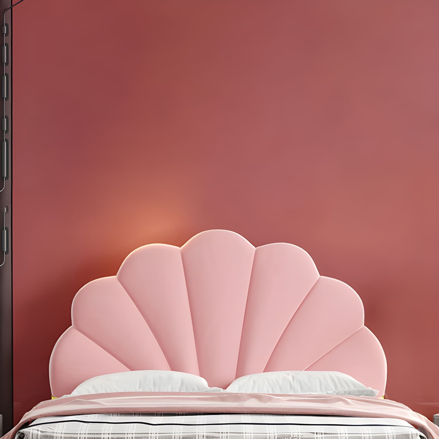 shell Suede Upholstered Headboard ,47 inch High Metal Panel Bed thumbnail 7