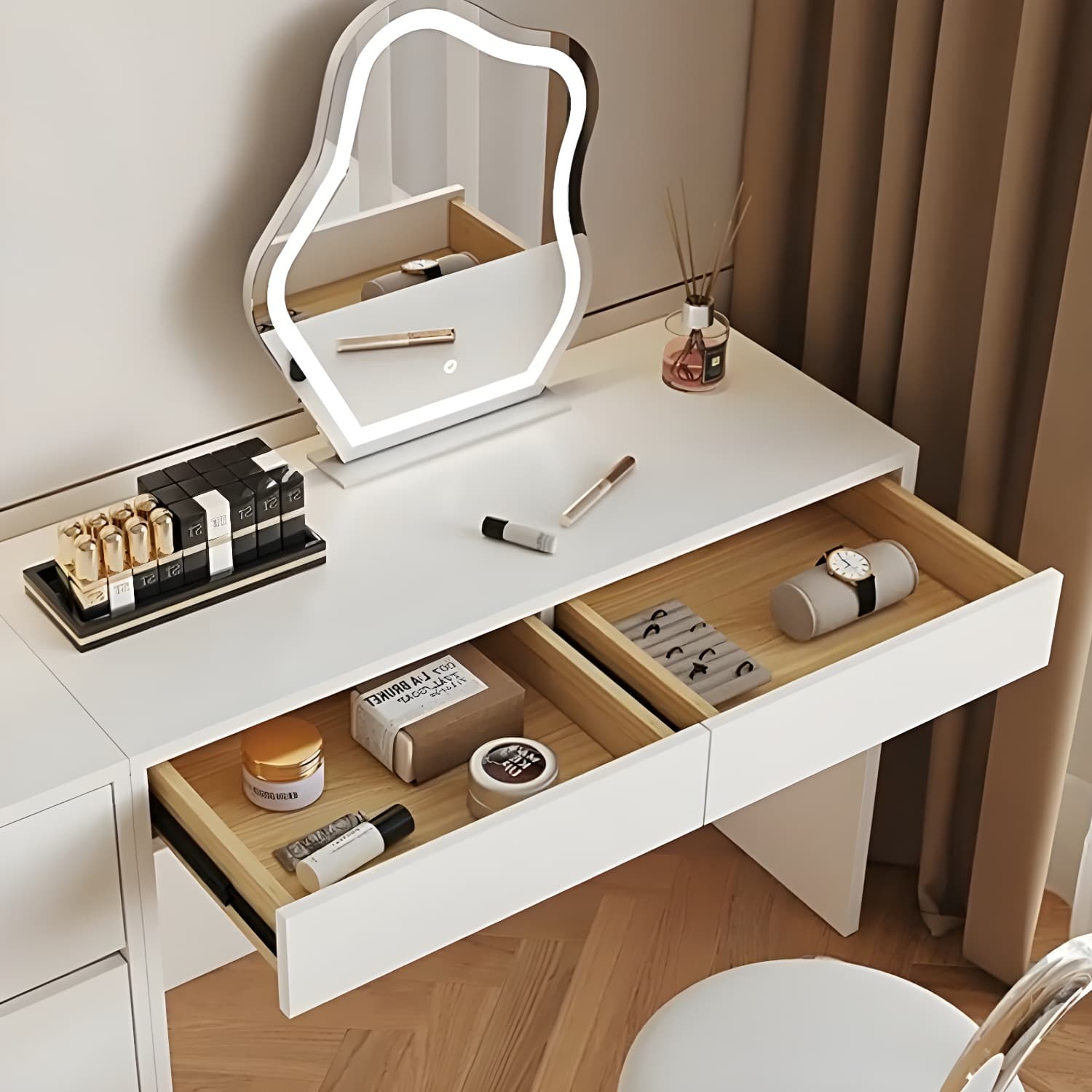 Modern Wood Vanity with Drawers, Large Size, Soft Close Glides, 40cm Width, 75cm Height thumbnail 8