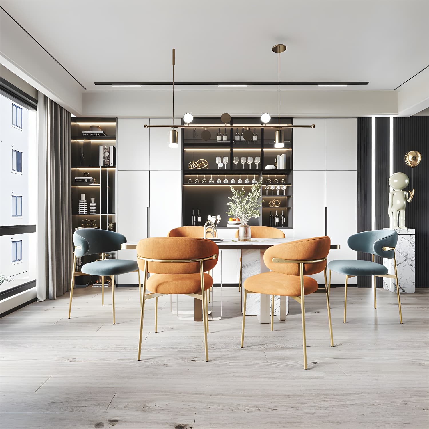 Restaurant Scandinavian Upholstered Side Chair Matte Finish Open Back Dining Chair thumbnail 12