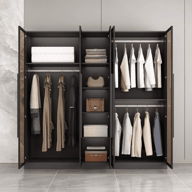 Ink-Colored Manufactured Wood Detached Wardrobe Closet with Soft Close Drawer, Door, Interior Shelves, and Clothing Rod thumbnail 3