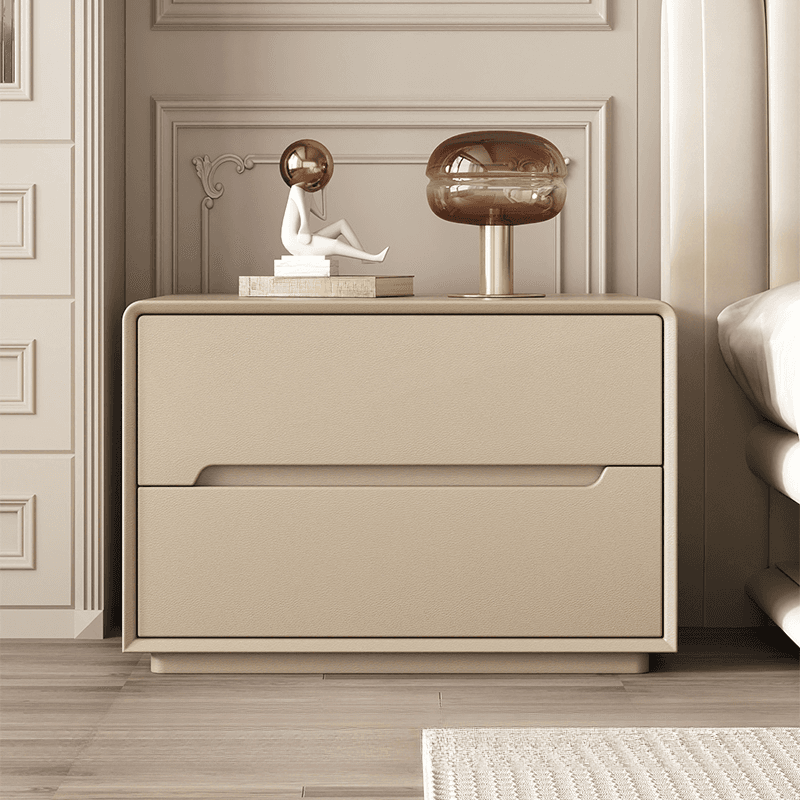 Trendy Drawer Storage Bedside Table with 2 Drawers and Vinyl Leather Countertop thumbnail 4