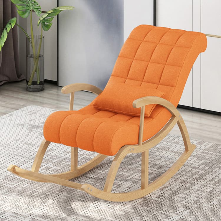 Modern Upholstered Rocking Chair with Removable Cushions - Stylish Pine Frame and Included Pillow thumbnail 12