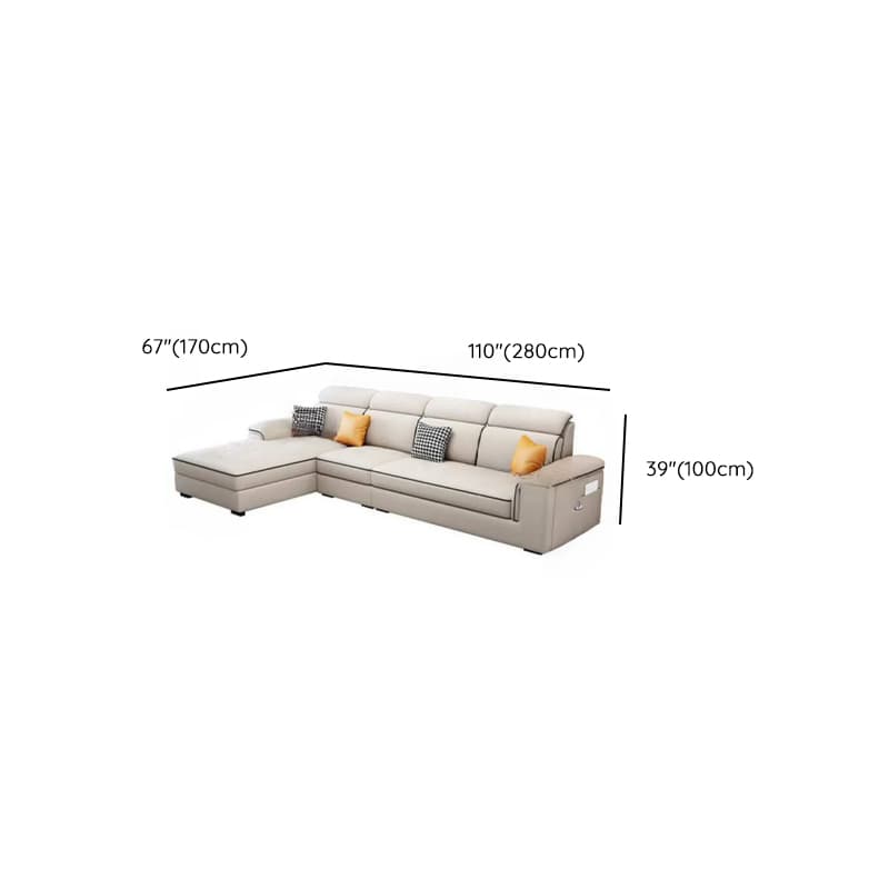 Casual L-Shape Stain Resistant Cream Sofa Recliner with Left/Right Hand Facing Square Arm and Chaise Component thumbnail 11