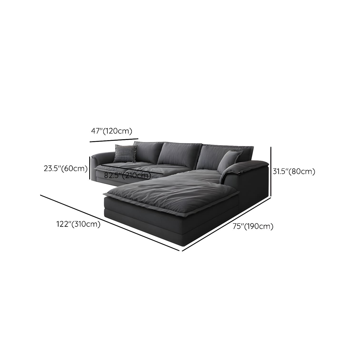 47" Deep Frosted Velvet Wood Gray Non-resistance Sectional Sofa - image 13