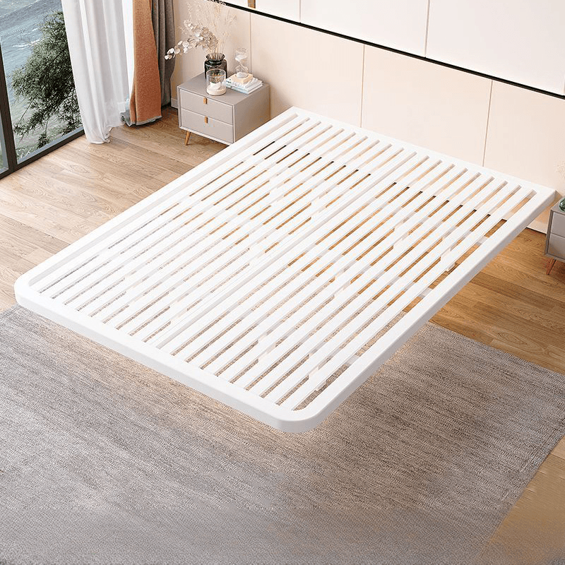 Trendy Alloy Floating Bed Tool-Free Assembly Bedroom, White/Black