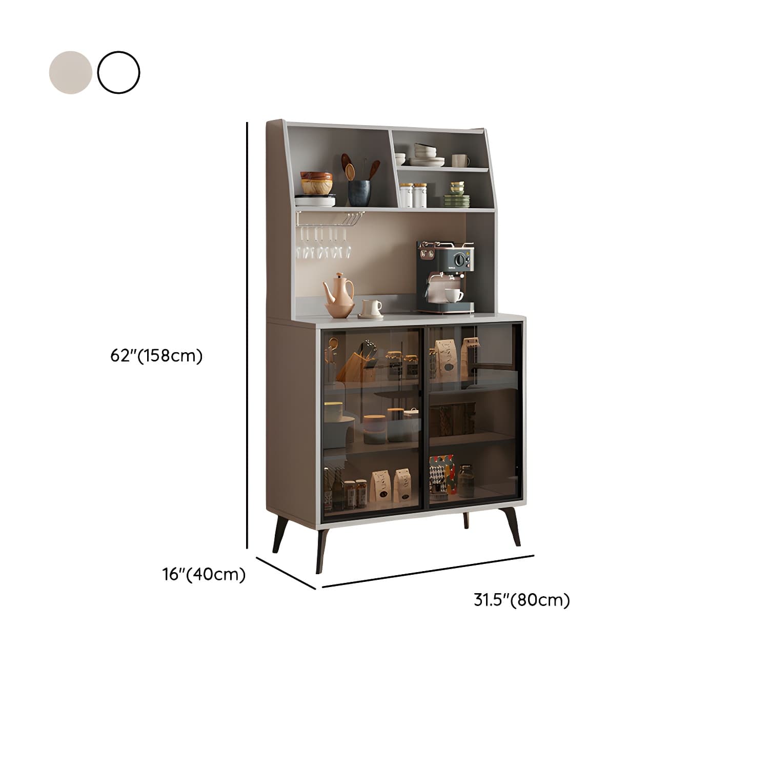 Glass Door Modern Wooden Kitchen Sideboard with Adjustable Shelving thumbnail 17