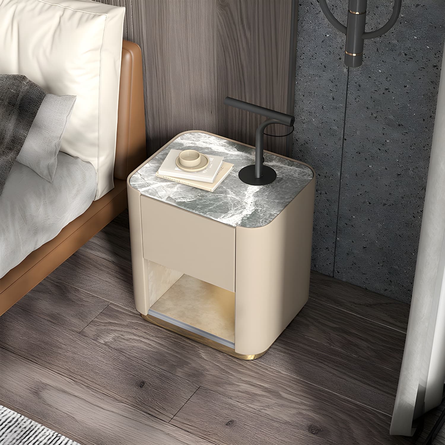 Contemporary Stone Top 1-Drawer, 1 Shelf Nightstand 21.65" Tall Nightstand thumbnail 7