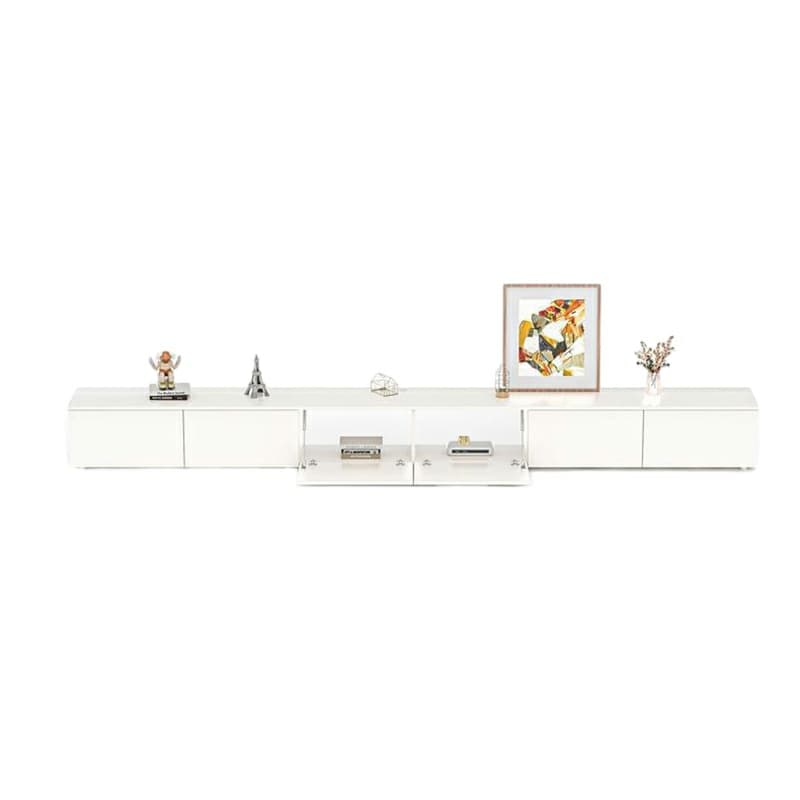 White Modern TV Stand with Low Height, Drawers, and Cable Management - Easy Full Assembly thumbnail 5