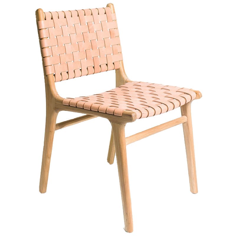 Modish Stable Genuine Leather/Rope/Faux Leather Woven Side Chair with Wood Framed Open Back and Natural Finish/Brown Base thumbnail 5
