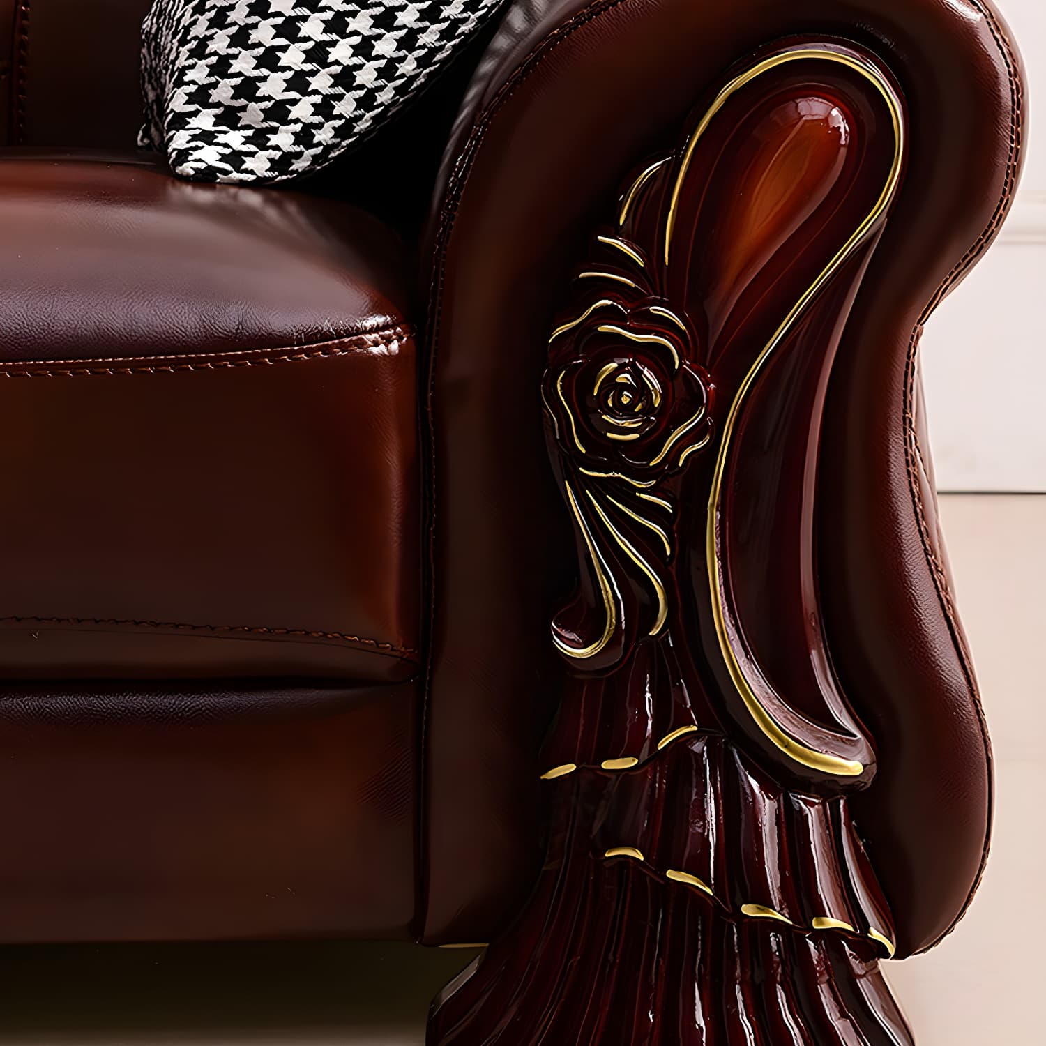 Genuine Leather Rolled Arm Sectional 36.22"High Camel Back Sofa, Dark Brown thumbnail 11