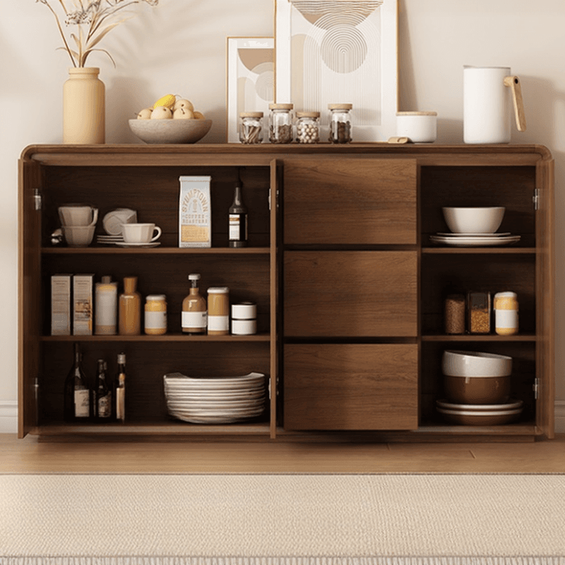 Sepia Simplistic Sideboard with 3 Drawers, Standard Size, Adjustable Shelving, and Multiple Doors Storage Cabinets